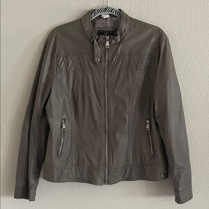 Rino Pelle Women Gray Taupe Faux Leather Moto Jacket Bikercore Outdoor Causal